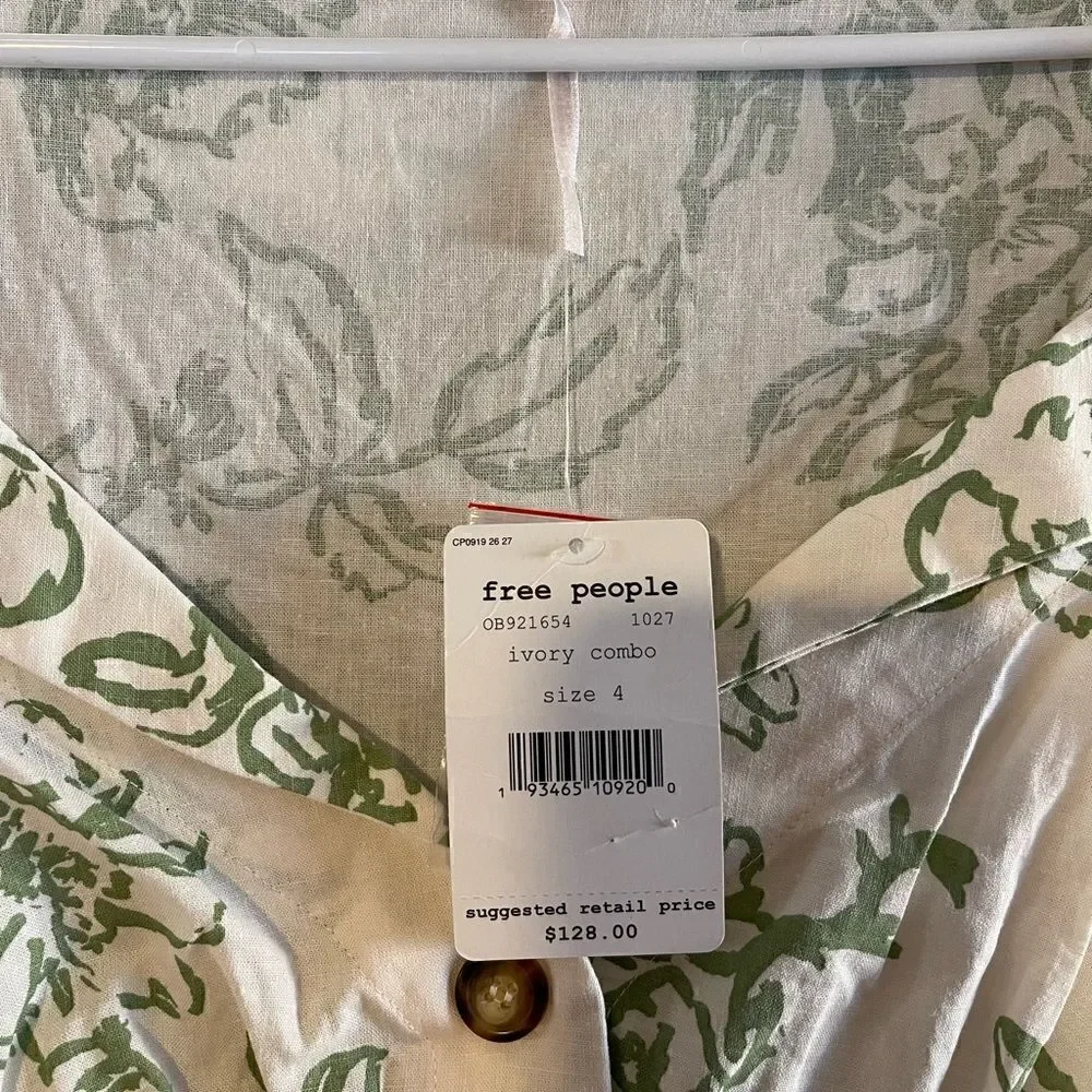 Free People A Thing Called Love Linen Blend Mini Dress | SZ 4 | Ivory Combo